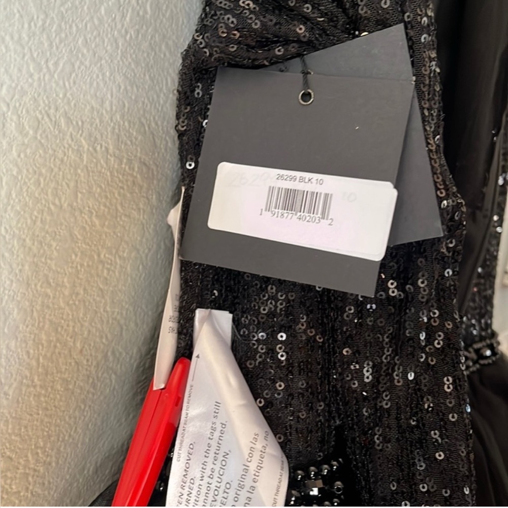 NWT MAC DUGGAL LONG SLEEVED RUFFLE TIERED MIDI DRESS BLACK  26299 - Picture 5 of 14